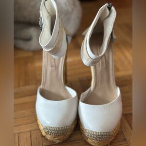 BCBGMaxAzria White and Tan Espadrille Wedges